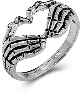 Yienate Punk Schädel Hand Kralle Ring Silber Goth Herz Skelton Hand Wickeln Band Ring Für Frauen Mädchen