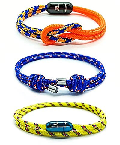 arana's | Pulsera Náutica para hombre, mujer y niños | Pack 3 Pulseras marineras cierre magnético hechas a mano | Brazalete surfero cuerda nautica con broche imantado (16, Pack 1)