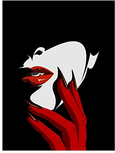 wandmotiv24 Deko Wandbild aus Acrylglas, Größe 40x30cm, Hochformat, Frau im Comic Stil, Schwarz, Rot, Weiß, Lippen, Spotlight, Bild, Dekoration Wohnung modern, Acryl, Wanddeko Schlafzimmer M0158
