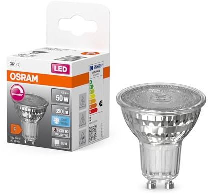 OSRAM Lampada a riflettore Superstar, GU10-base vetro trasparente,Bianco freddo (4000K), 350 Lumen, sostituzione delle lampade 50W, dimmerabile, 1-Confezione