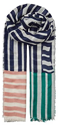Becksöndergaard Tuch Damen - Ritta Siw Scarf in Blau (Dress Blue) - weicher bedruckter Damenschal Streifen aus Wolle/Seide - B:100 x L:200 cm