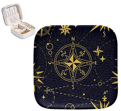 Schmuck-Organizer-Box, PU-Leder, kleines Schmuckkästchen, Windrose-Kompass