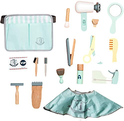 Stronrive Coiffure Beauty Shop, 18 Pièces pour Enfants Barber Playset Shop, Kit Jouets Coiffure, Jouets Simulation, Y Compris Miroir, Peigne, Brosse À Cheveux, Sèche-Cheveux