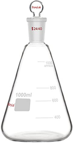 stonylab Glass 24/40 Erlenmeyer Flask with Stopper, 1000 ml Borosilicate Glass Heavy Wall Flask with 24/40 Standard Taper Outer Joint and Glass Stopper