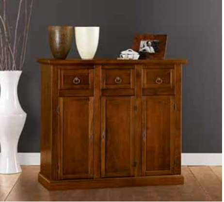 Mar.c.a. Design - Credenza Arte Povera 3 Ante 3 Cassetti in Legno Noce Scuro 100x40x88 cm - Madia Legno Made in Italy