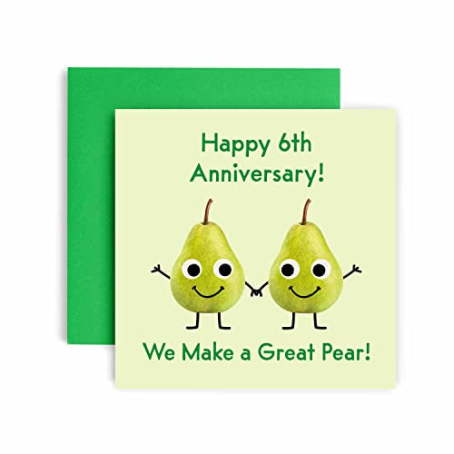 Huxters 6th Anniversary Card We Make a Great Pear! Funny Anniversary Cards for Him and Her 148 by 148mm Anniversary Cards for Husband and Wife 6th Wedding Card Envelope (6th), Blue, Red (HX4526)
