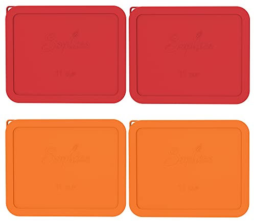 Sophico Rechteckige Silikon-Aufbewahrungsdeckel für 11 Tassen, Ersatz für Pyrex 7212-PC Glasschüsseln, Behälter nicht im Lieferumfang enthalten (rot-orange)