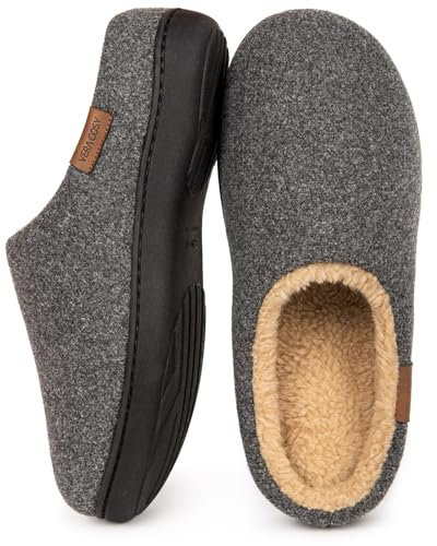 VeraCosy Herren Flauschige Sherpa Pantoffeln Memory Schaum Anti-Rutsch Innen Hausschuhe Grau,46-47 EU
