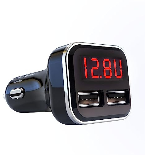 Aliavation Cigarette Lighter USB Charger with Voltage Display, 24W Dual Port Car Charger, Battery Monitor 12 Volt to Adapter Volt Meter for IP 16/15/14/13/12/11/X/8, Sam Sung, Google, Galaxy & More