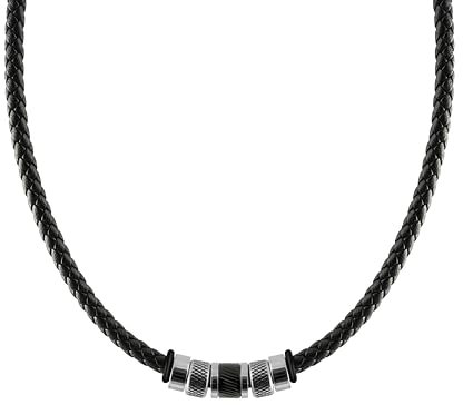 Casisto.J Collier en Cuir pour Homme, chaîne cordon, noir, pendentif, Casual en Cuir Et Acier Inoxydable, avec Boîte à Bijoux, Idée Cadeau pour Homme