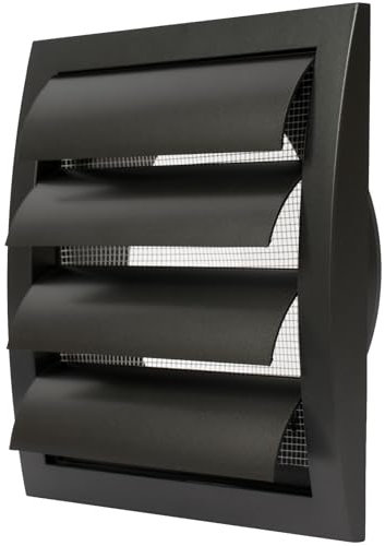 Anthracite Exhaust Hood Vent 6'' Inch / 150 mm with Shutters, Built-in Pest Guard Screen and Flange, Black Air Vent Cover with Flaps, HVAC Exhaust Vent Duct Cap, Helps with Backdraught/Backdraft