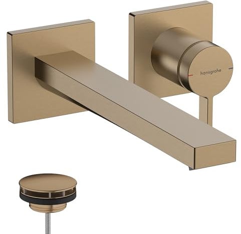 hansgrohe Tecturis E - Waschtischarmatur Unterputz für Wandmontage mit Ablauf, Wasserhahn Bad mit Auslauf Länge 22,5 cm, Mischbatterie Waschbecken wassersparend (EcoSmart+), Brushed Bronze, 73051140