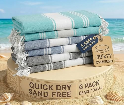 LANE LINEN Pool Towels, Turkish Beach Towels Oversized Set of 6, Pre-Washed, No Shrink, Quick Dry Travel Towel, Beach Towel for Women, Absorbent & Sand Free towel, 39x71 - Tropical Color