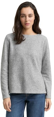 Tom Tailor Damen Plussize Cosy Sweatshirt mit Knöpfen, 21373 - Medium Silver Grey Melange, 52