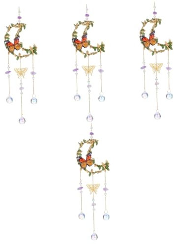 Zerodeko 4 Stück Schmetterlings-kristall-anhänger Autodekoration Schmetterlingsprisma Sonnenfänger Hängender Mond-sonnenfänger Astetische Raumdekoration Beleuchtung Metall Amethyst