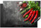 KitchenYeah© Herdabdeckplatte 80x52 cm Einteilig Ceranfeld Abdeckplatte für Induktionsschutz Ceranfeldabdeckung Vinyl Herdabdeckplatten Chilischoten - Beton - Knoblauch - Küche