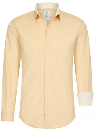 Rusty Neal Herren-Hemd Pastellfarben Premium Slim Fit Langarm Cotton-Stretch Kontrast Hemd Business-Hemden Freizeithemd 66