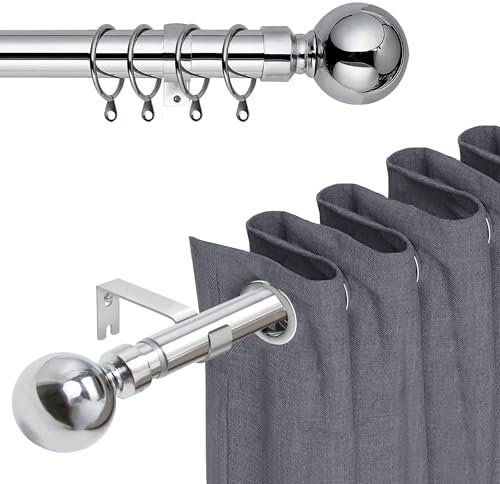 BedLooms Extendable Curtain Poles for Eyelet Curtains 120x210cm Chrome Curtain Pole - Includes Curtain Rod Finials, Hooks, Rings and Fitting Set