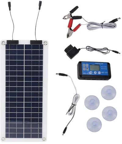 Generico Mantenitore Caricabatteria Solare, 100 W, 12-24 V, Doppia Uscita, Per Auto, Camper, Barca