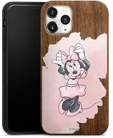 Holz Case kompatibel mit Apple iPhone 11 Pro Walnuss Handyhülle Echtholz Hülle Mickey & Minnie Mouse Disney Motiv ohne Hintergrund