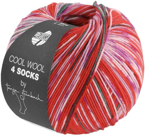 LANA GROSSA Cool Wool 4 Socks Print | Bedrucktes Merino-Sockengarn aus mehrfach verzwirnten Einzelfäden | Handstrickgarne aus 75% Schurwolle | 100g Wolle zum Stricken & Häkeln | 420m Garn FB 7206