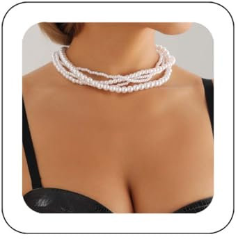 Reaky Perlenketten, mehrreihige Halskette, Choker-Halskette, 4-teilig, einfache Halskette für Damen