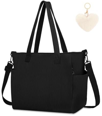 Aucuu Sac à Main en Velours Côtelé pour Femme - Grande Capacité, Bandoulière, Occasionnel avec Pendentif en Peluche - pour École, Travail, Shopping