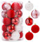 SOBEAU 25 Stück Weihnachtskugeln Set, 6cm Christbaumkugeln Kunststoff, Weihnachtsbaumschmuck Ornamente für Dekoration, Weihnachtsbaumkugeln für Neujahrsfeier Feiertage（Weiß und Rot）