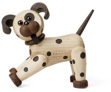 Spring Copenhagen Joy - Lustiger gefleckter Holz-Welpe | Holzfigur | 10,7 x 9 x 4,4 cm | Kinderzimmer | Holz (FSC-Ahorn & Thermo-Esche) | Holzfigurinen Kollektion | Design von Chresten Sommer