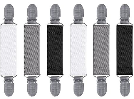 6 Pièces Pince Cardigan éLastique Kit, Clips de Chandail Élégants et Simples, Chandail Clip Ajustable pour Gants, Robes, Châles, Enfants, Adultes, Femmes, Hommes - Noir, Gris, Blanc