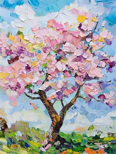 Malen nach Zahlen Abstrakt, Malen Nach Zahlen Erwachsene, Rosa Baum 90x120cm Paint by Numbers DIY Kreativ Bastelset Kinder Anfänger Handgemalt Ölgemälde Leinwand für Home Décor,Frauen Hobby Bastelset