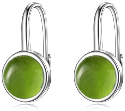POPLYKE Peridot Ohrringe Für Frauen Sterling Silber Kreis Peridot Leverback Ohrringe Peridot-Schmuck Geschenk Für Frauen