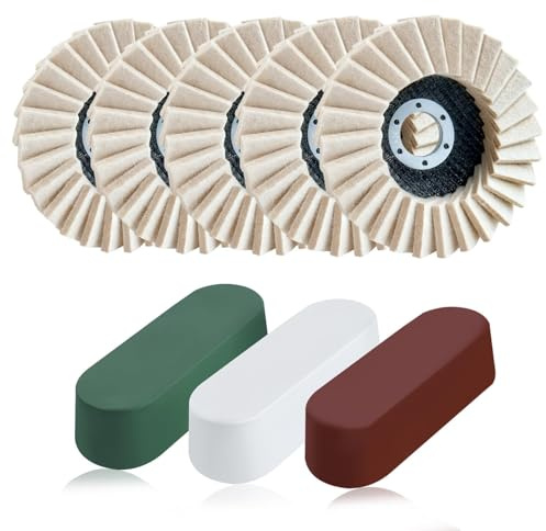 SPEEDWOX 8Pcs Felt Flap Disc Abrasives Buffing Polishing Wheel Set | 5 Pcs Wool Polishing Wheel Disc, 3 Pcs Buffing Compound, Polishing Compounds Included, For Angle Grinder