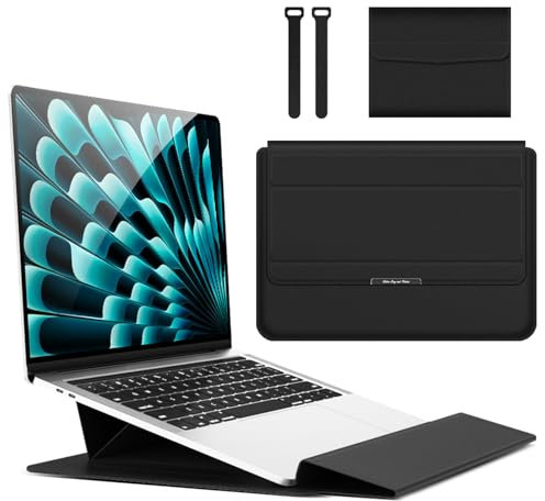 Hinnwer 13 14 Pollici Custodie per PC Portatile Borsa con Funzione Stand per MacBook Air 13 M3/M2/M1 A3113 A2681 A2337, MacBook Pro 14 M4/M4 Pro/M4 Max A3112 A3401 A3185 A2992 A2918 A2779 Nero