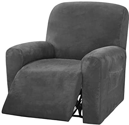 Sofabezüge für Liegesessel, Stretch-Sofabezug für Liegesessel, Samtbezug, Dicker Liegesofabezug, Dicker Möbelschutz (Dunkelgrau, 1 Sitzer)