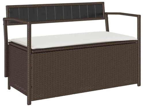 vidaXL Gartenbank mit Stauraum und Kissen Braun Poly Rattan, Gartenbank, Parkbank, Outdoor-Bank, Sitzbank, Terrassenbank, Außenbank, Gartenmöbel