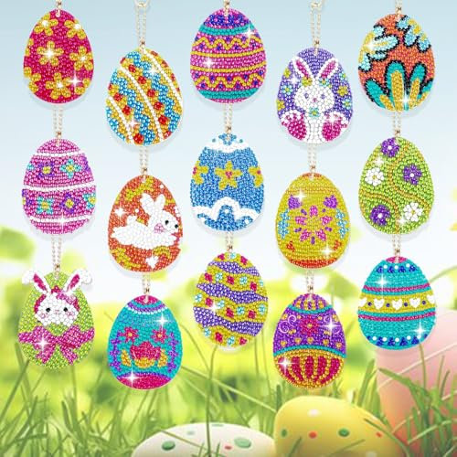 YEWCEP 15 Stück Diamond Painting Ostern Set – Filigrane Muster, Kinderfreundlich & ideal für Osterdekoration – DIY Geschenk mit 5.5x7 cm Ostereiern, Strasssteine & Werkzeug