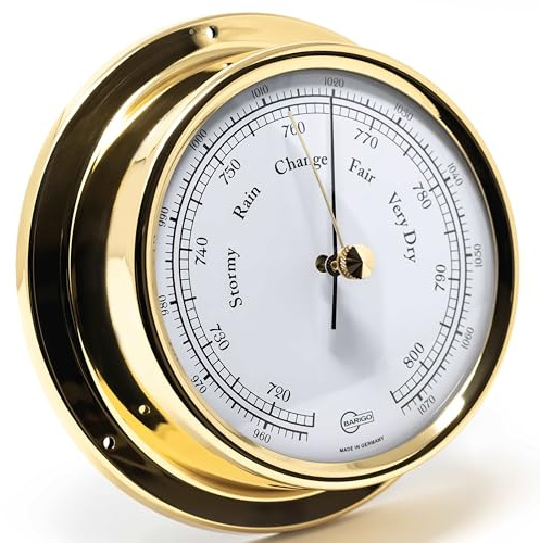 BARIGO 184MS REGATTA Barometer, Glas, Messing-Gehäuse poliert | Druckmessgerät, Messbereich 970-1070 hPa und 720-800 mmHg, Genauigkeit ± 2 hPa, 125x40 mm Breite/Tiefe, Made in Germany