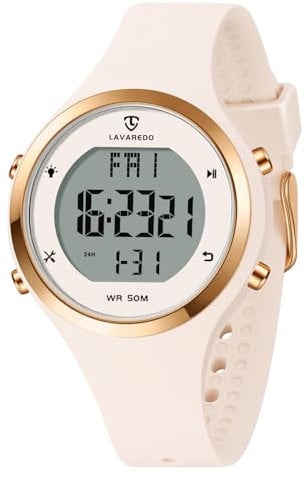caprock Montre numérique pour Femme avec Affichage LED, étanche 5 ATM, Montre de Sport pour Femme avec Alarme/chronomètre/Lumineux/Compte à rebours