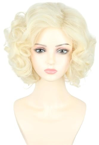 LeMarnia Damen Goldgelb Kurz Lockig Synthetische Perücke Halloween Kostüme Perücke
