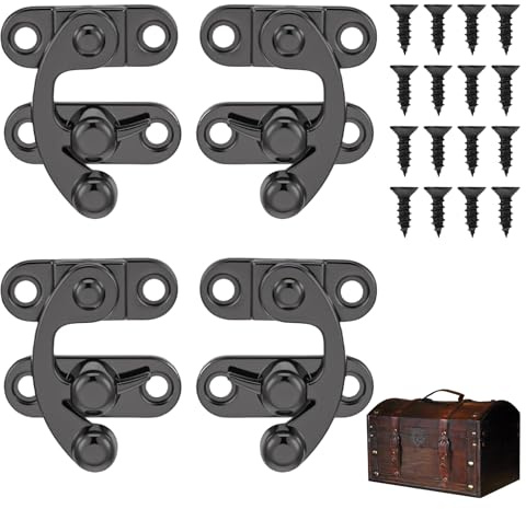 Pack of 4 Antique Vintage Quick Closure with Screws, Storm Hooks with Eyelet Closure Hooks, Small Storm Hook, Box Closure, Antique Latch Hook Hasp for DIY Small Wooden Box Jewellery Box