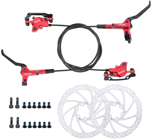 AHKALVTE AKALATE Bicycle Hydraulic Brake, MTB Bike Disc Brake with 160mm Rotors, 2 Pistons Oil Pressure Calipers, 22.2mm Levers for Road Mountain Bike, Front Right and Rear Left (Rot)