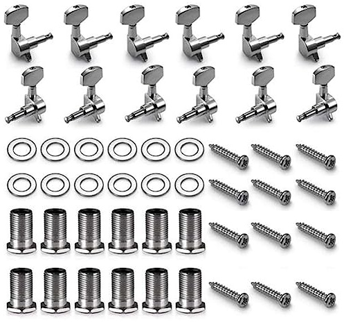 Qusedwey Replacement Spare Parts 12 Pack Acoustic Guitar Guitar Pins Tuner Head Knobs (6 Left + 6 Right) Silver