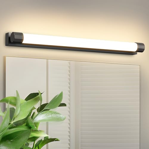 Laittiin LED Spiegelleuchte Bad Spiegellampe 50CM Wandlampe Badezimmer | Schwarz 10W Spiegelschrank Beleuchtung Modern 3000K Warmweiß Wandleuchte IP44 Badlampe Wand für Badschrank Spiegelschrank