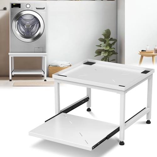 Eikuavons Waschmaschinen Untergestell 45,5cm mit Schublade, Verstellbare Füße, Antivibrationspads, Podest für Waschmaschine, Trockner, Kühlschrank, 200kg Tragkraft, Weiß
