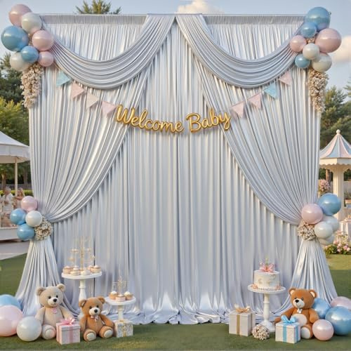 HTPER 3x3m Silber Glitzer Vorhang – 2 Stück 1,5x3M Faltenfreier Pailletten Hintergrund, Schimmernde Deko Stoff Vorhänge für Hochzeit, Geburtstag, Fotoshooting, Abschlussfeier