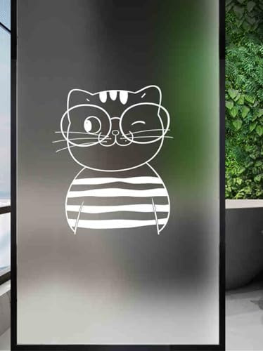 Film Opaque Vitrage Chat Mignon Film Opaque Fenetre Anti Regard Electrostatique Pas De Colle Brise Vue Fenetre pour Salle de Bain Bureau Cuisine (60x120 cm)