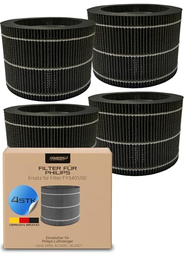 Comedes 4 Filter für Philips Luftbefeuchter & Luftreiniger [AC3420, AC3421 & Serie 3400] - Ersatz für FY3401/00 - Bis zu 99,9% weniger Bakterien, Kompatibel mit PureProtect Water