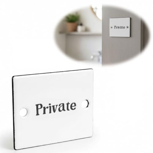 LS-LebenStil Vintage Emaille Türschild 6x5cm Slogan Private Hinweisschild Rechteckig Weiß Schwarz Schild für Tür Türrahmen Schlafzimmer Kinderzimmer Bad Badezimmer Gäste WC Deko Nostalgieschild