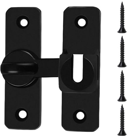 Aluminum Alloy 90/180 Degree Gate Lock, Security Sliding Door Latch Lock with Key, Right Angle Lockable Barn Door Flip Latch Hardware Kit for Kitchen Cabinet, Bathroom, Garden Gate, Black